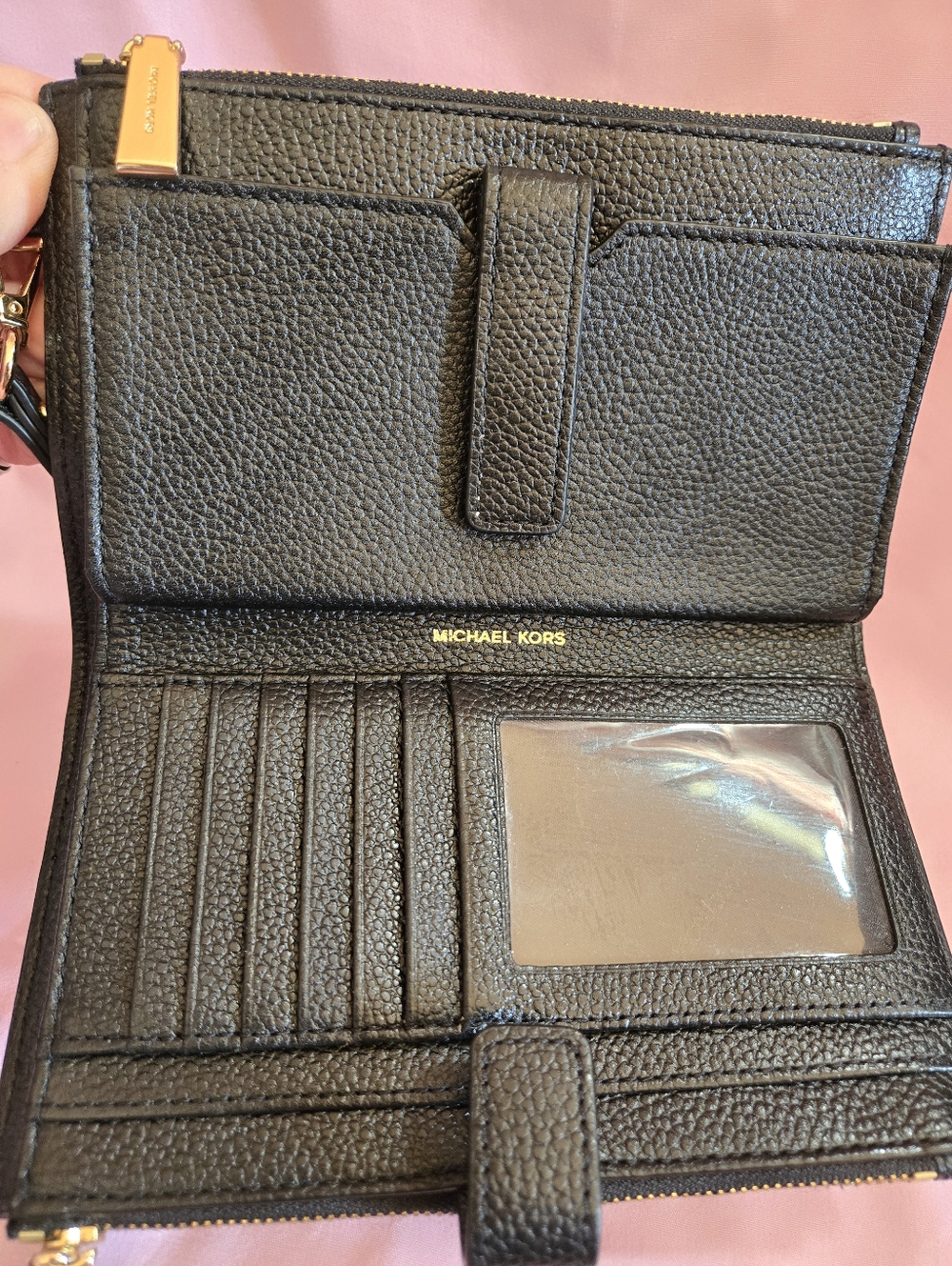 Michael Kors Jet Set Adele Black Leather Double Zip Wallet with Gold Hardware - Picture 7 of 8